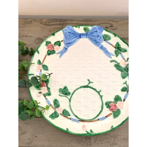 Vintage Haldon Group Japan Ceramic Serving Platter Basketweave Bow Cottagecore - Picture 6 of 12